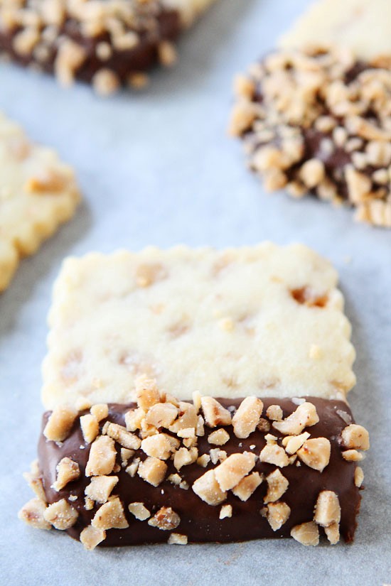Chocolate dipped toffee shortbread