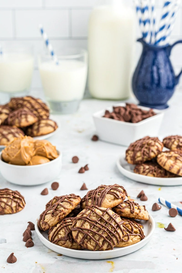 Chocolate drizzled peanut butter cookies
