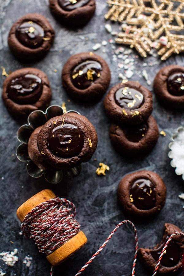 Chocolate espresso thumbprint cookies