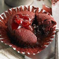 Chocolate-filled red velvet cupcakes