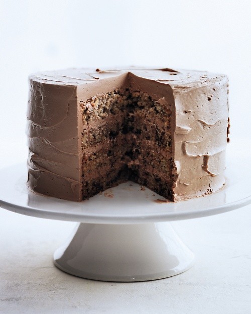 Chocolate-flecked layer cake with milk chocolate frosting