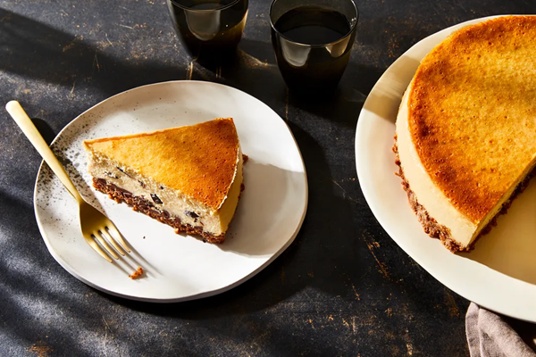 Chocolate-flecked ricotta-mascarpone cheesecake