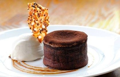 Chocolate fondant with nougatine biscuit and toffee sauce