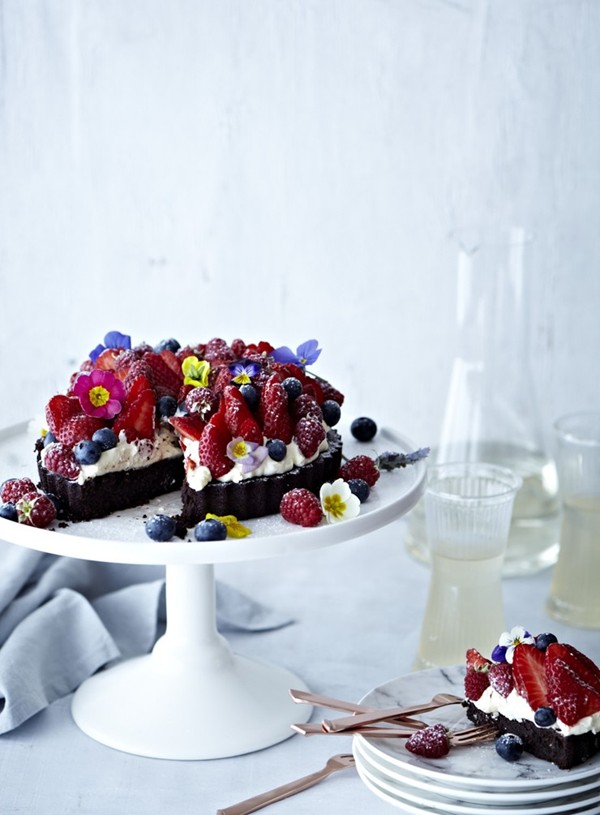 Chocolate frangipane tart with berries
