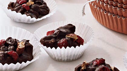 Chocolate, fruit, and nut clusters