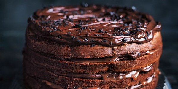 Chocolate fudge and salted caramel layer cake