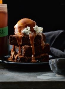 Chocolate fudge brownies with salted caramel sauce