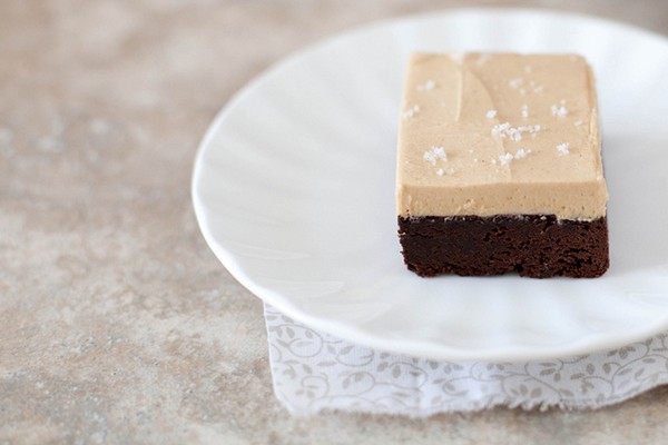Chocolate fudge brownies with whipped peanut butter frosting