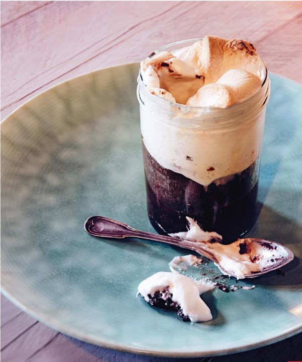 Chocolate fudge with melted marshmallows