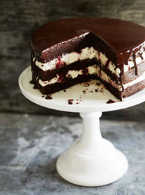 Chocolate ganache cake, berry jam and cream