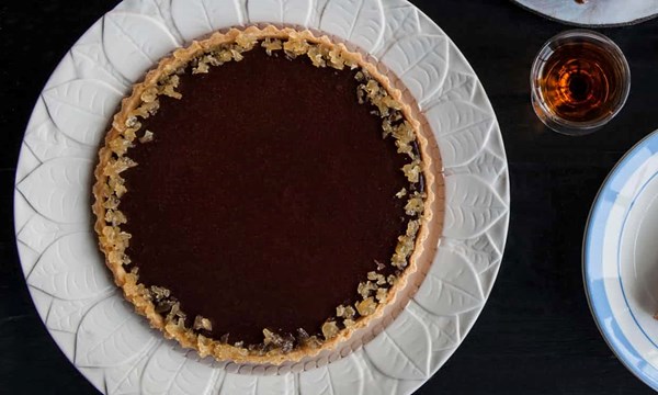 Chocolate, ginger and orange tart