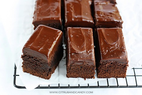 Chocolate gingerbread bars with ginger wine ganache