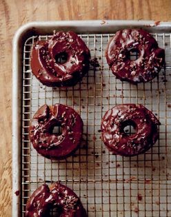 Chocolate-glazed cake doughnuts
