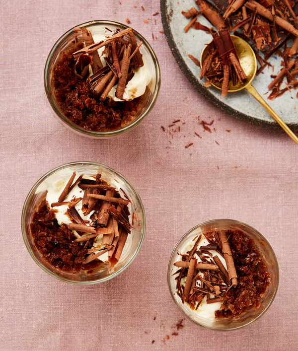 Chocolate granita with vanilla creme fraiche