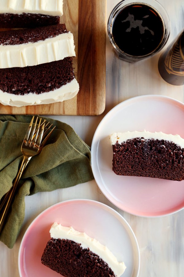 Chocolate Guinness loaf cake with cream cheese frosting