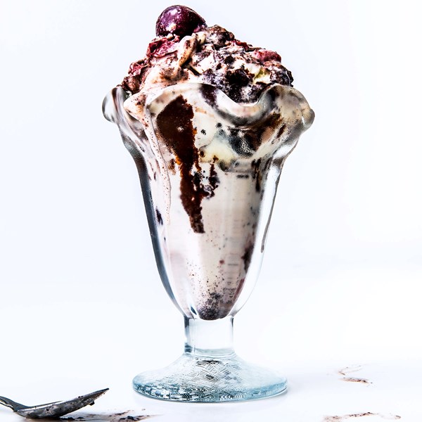 Chocolate halvah and dark cherry concrete