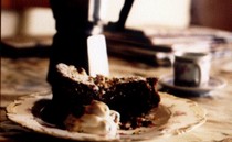 Chocolate, hazelnut, and sherry cake with sherry-raisin cream