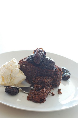 Chocolate hazelnut birthday cake with Frangelico poached pears