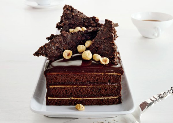 Chocolate hazelnut cake with praline chocolate crunch