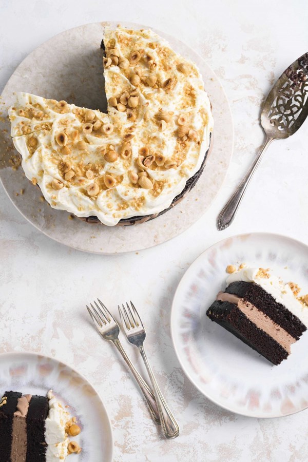 Chocolate-hazelnut cream cake