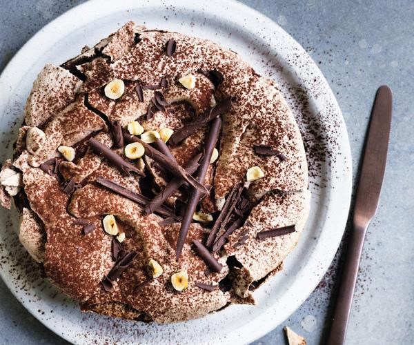 Chocolate hazelnut meringue cake
