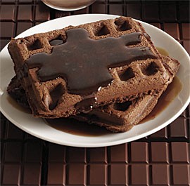 Chocolate-hazelnut waffles with Frangelico-brown-butter syrup