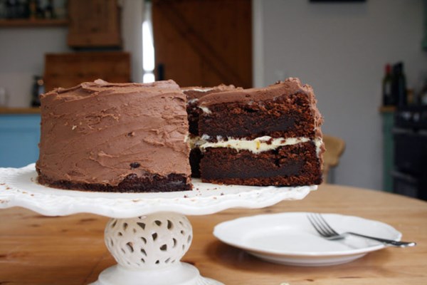 Chocolate honey fudge cake with chocolate orange fudge icing