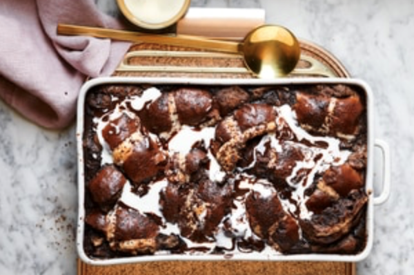 Chocolate hot cross bun pudding
