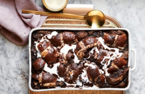 Chocolate hot cross bun pudding