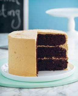 Chocolate layer cake with caramel frosting