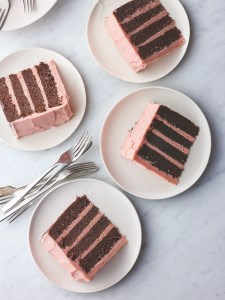 Chocolate layer cake with strawberry buttercream