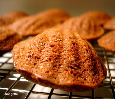 Chocolate madeleines with toasted almonds and coffee
