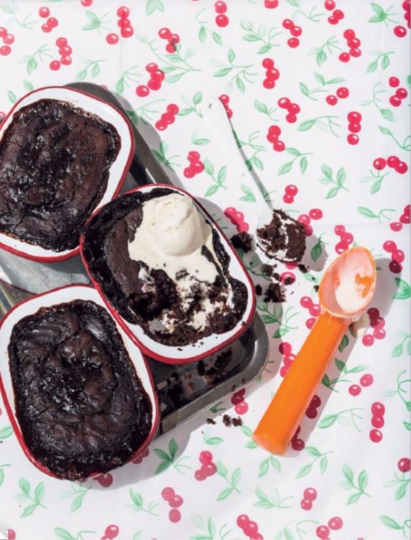 Chocolate, mandarin & cherry self-saucing pudding