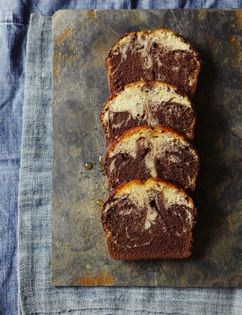 Chocolate marble cake with citrus fruit glaze
