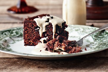 Chocolate Marsala cake with caffè latte sauce