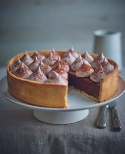 Chocolate meringue mousse tart with sable pastry
