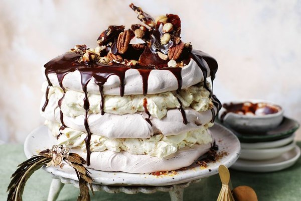 Chocolate meringue stack with praline cream
