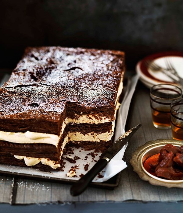 Chocolate millefeuille with burnt white chocolate cream