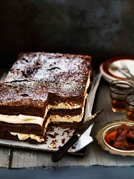Chocolate millefeuille with burnt white chocolate cream