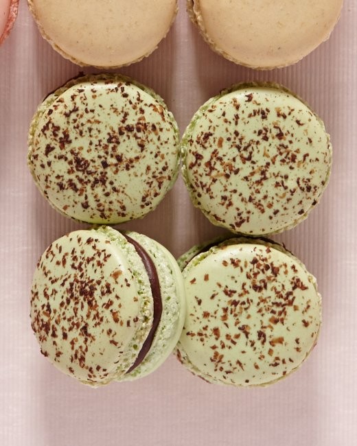 Chocolate mint macarons