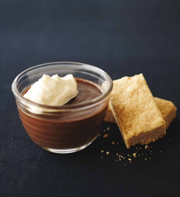 Chocolate mocha pots with cinnamon shortbread