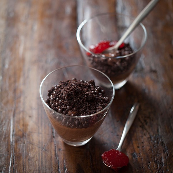Chocolate mousse, blood orange jelly and chocolate crumbs recipe Eat