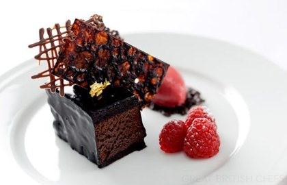 Chocolate mousse cake with raspberries