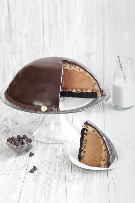 Chocolate mousse cookie dough bombe