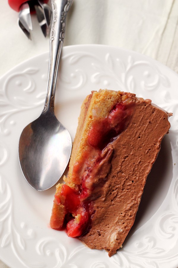 Chocolate mousse-covered strawberry pie