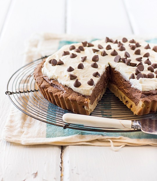 Chocolate mousse tart with chocolate chip cookie crust