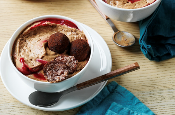 Chocolate mousse with Cherry Ripe truffles