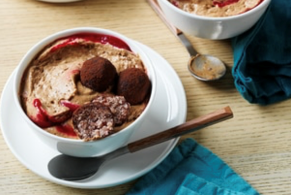 Chocolate mousse with Cherry Ripe truffles