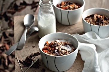 Chocolate muesli with warm milk
