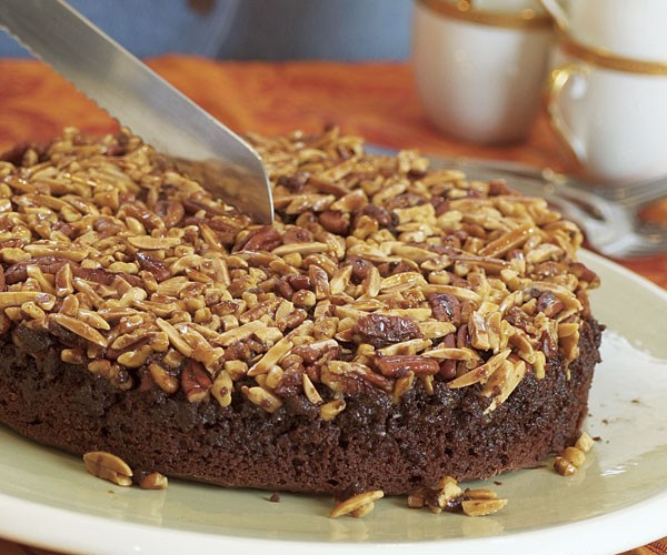 Chocolate nut upside-down cake